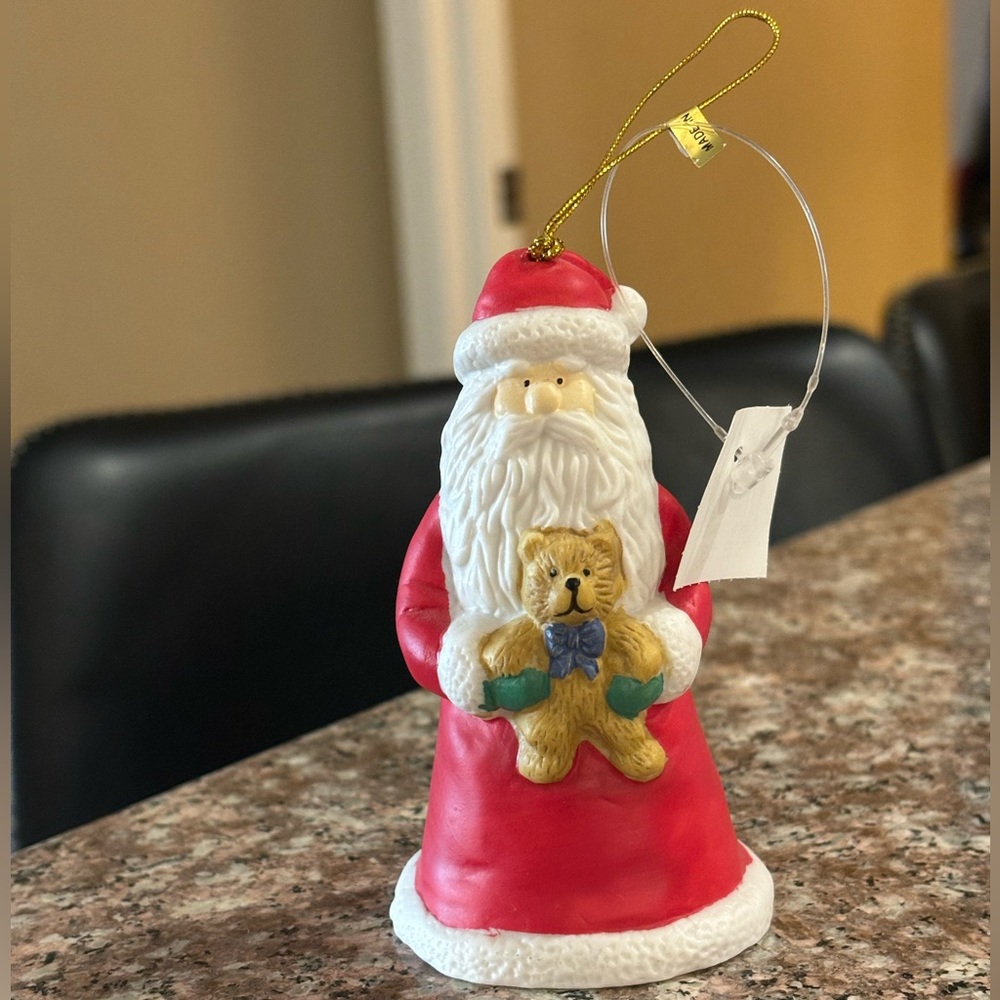 Super Cute Vintage Santa Claus w Teddy Bear Holiday Ornament (1)
